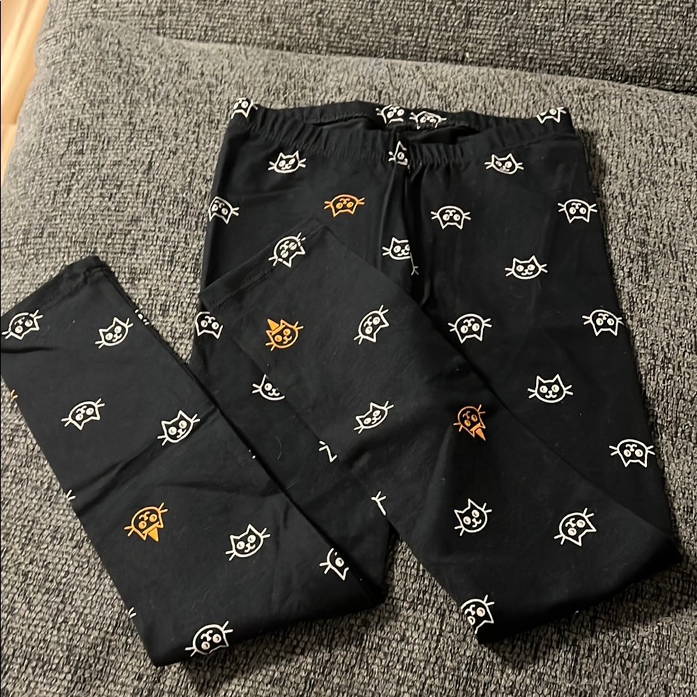Kids Black Leggings with Cat Print